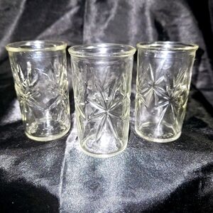 3 Vintage Anchor Hocking Juice Glasses~Starburst~Jelly Jar~Attomic Ball